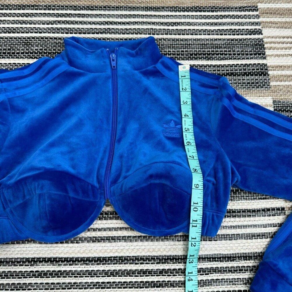 Adidas Originals x Jeremy Scott Women's Track Jacket Cropped Velour Top Blue L - Picture 15 of 15